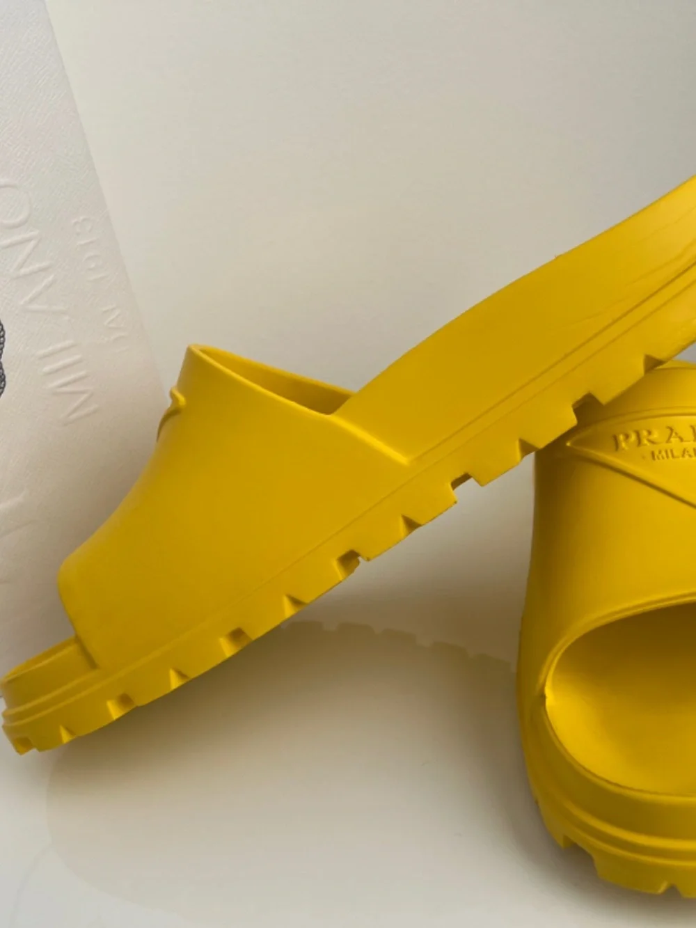 Prada Men's Slide Sandals Yellow Rubber Platform Logo Size 9 US 10 EU 43 Italy
